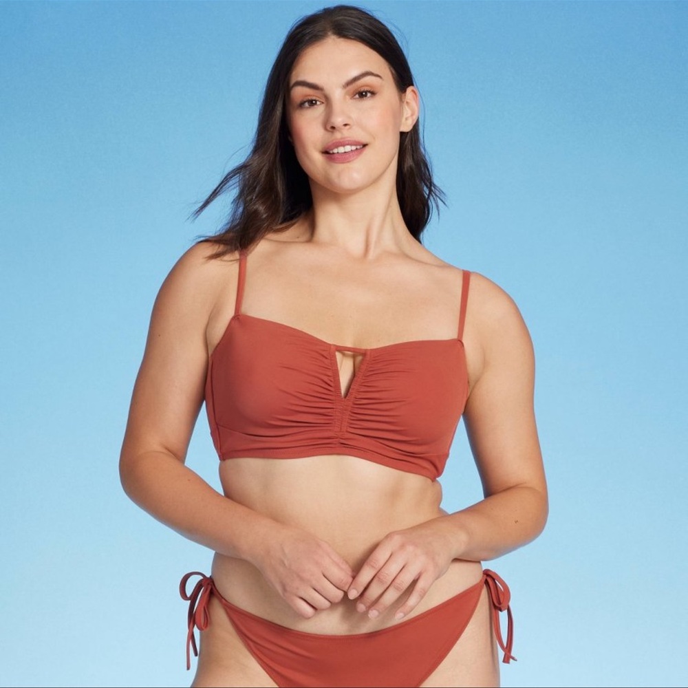 Like New Shade & Shore Women’s Longline Cinch Front Keyhole Bikini Top Rust